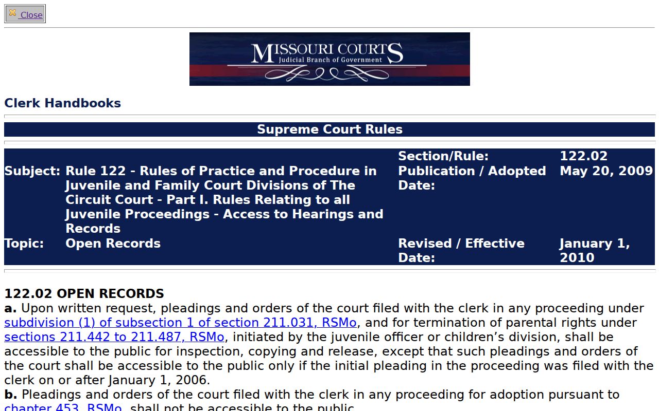Audrain County criminal docket juvenile record access restriction reference