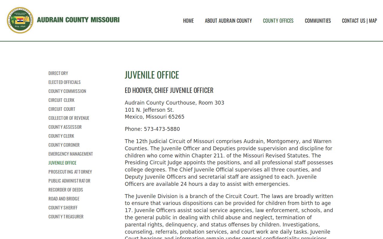 Audrain County court docket Juvenile Office access information