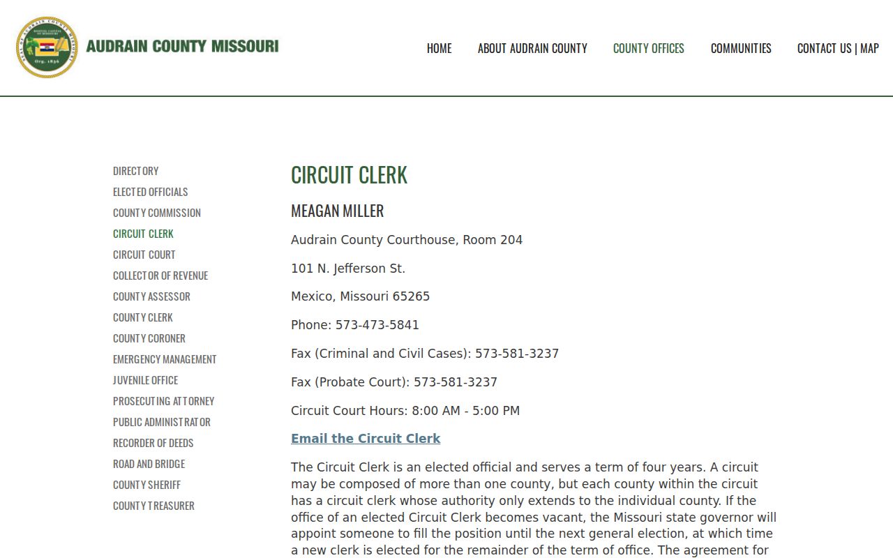 Audrain County court docket Circuit Clerk information