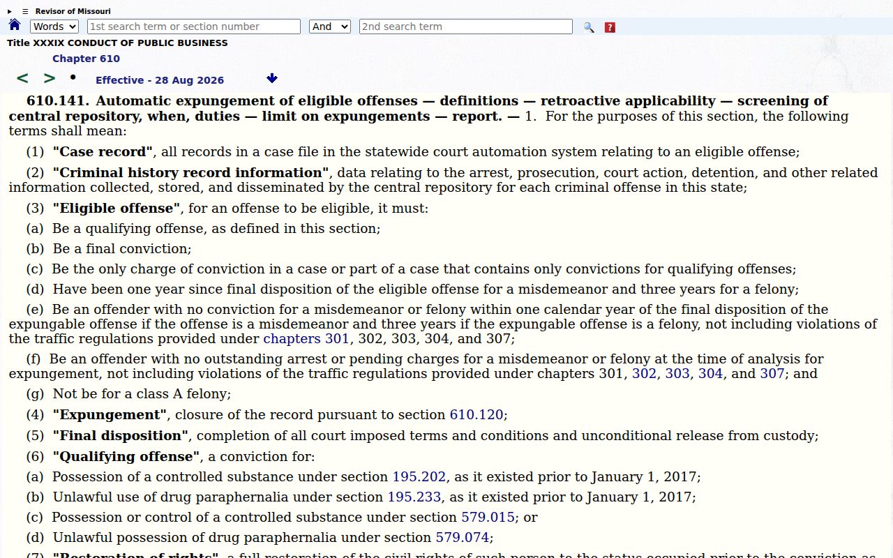 Vandalia court docket research image for Missouri automatic expungement access rules